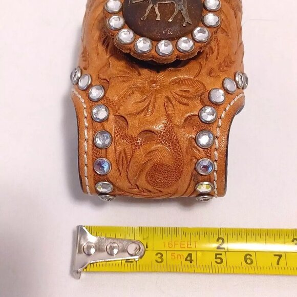 VTG Tooled Brown Tan Leather Western Cowboy Decor Flip Phone Holster Belt Clip - Picture 6 of 11